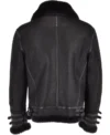 Mens Double Belted Collar Shearling All Black Jacket Back
