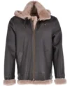 Mens Drawstring Hooded Fur Leather Jacket