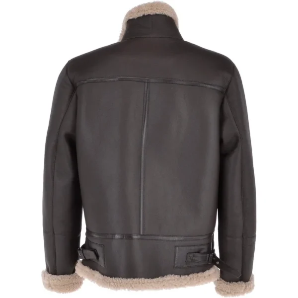 Mens Emperor Erect Collar Shearling Leather Jacket Back