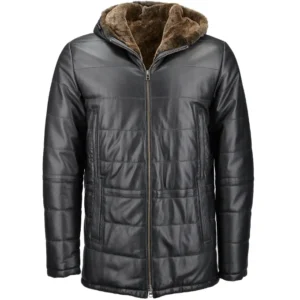 Mens-Faux-Fur-Lined-Leather-Hooded-Coat