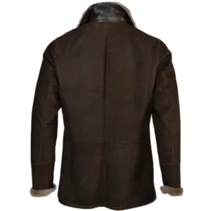 Mens Faux Fur Lined Suede Zeus Brown Coat Back