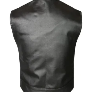 Mens-Four-Pockets-Erect-Collar-Black-Leather-Vest-Back