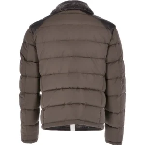 Mens Fur Collar Leather Parachute Sleeves Jacket Back