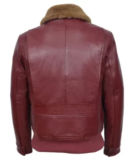 Mens Fur Collar Maroon G-1 Bomber Leather Jacket Back