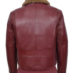 Mens Fur Collar Maroon G 1 Bomber Leather Jacket Back