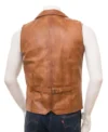 Mens Lapel Style Collar Tan Brown Leather Vest Back