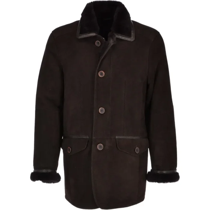 Mens Mid Length Brown Suede Leather Coat