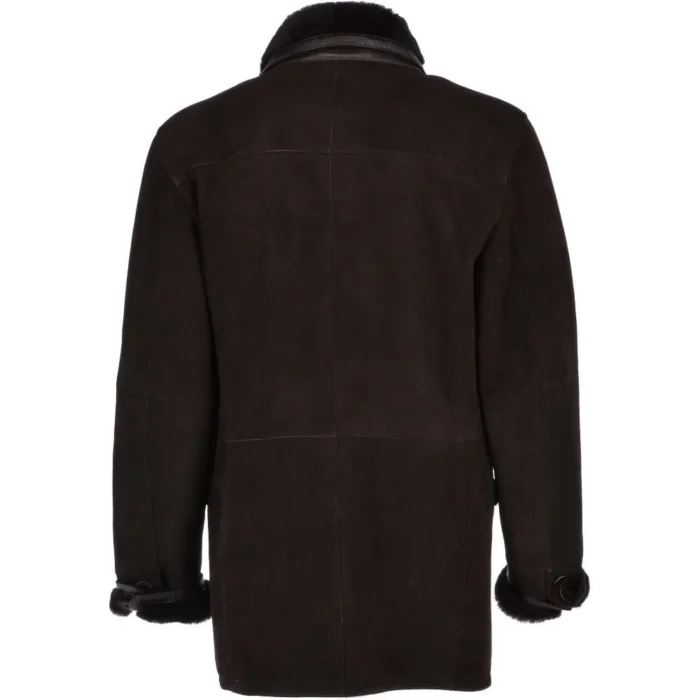Mens Mid Length Brown Suede Leather Coat Back