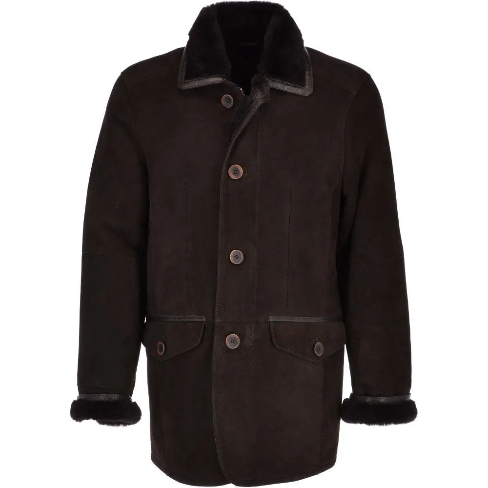 Mens Mid Length Brown Suede Leather Coat