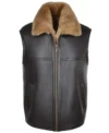 Mens Mine Shaft Grey Shearling Fur Leather Vest