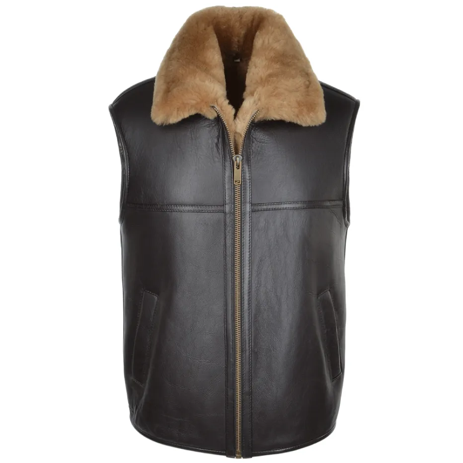 Mens Mine Shaft Grey Shearling Fur Leather Vest