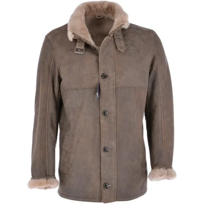 Mens Pine Cone Grey Shearling Leather Coat