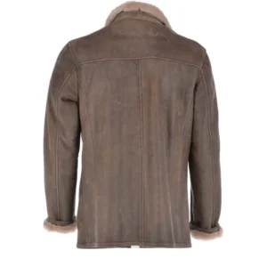 Mens Pine Cone Grey Shearling Leather Coat Back