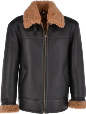 Mens Plain Black Spicy Mix Shearling Fur Jacket