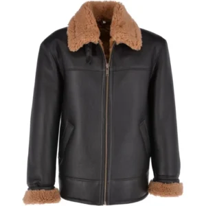 Mens Plain Black Spicy Mix Shearling Fur Jacket