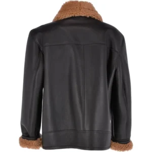 Mens Plain Black Spicy Mix Shearling Fur Jacket Back