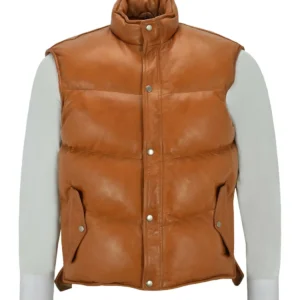 Mens-Puffer-Padded-Brown-Genuine-Leather-Vest