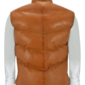 Mens Puffer Padded Brown Leather Vest