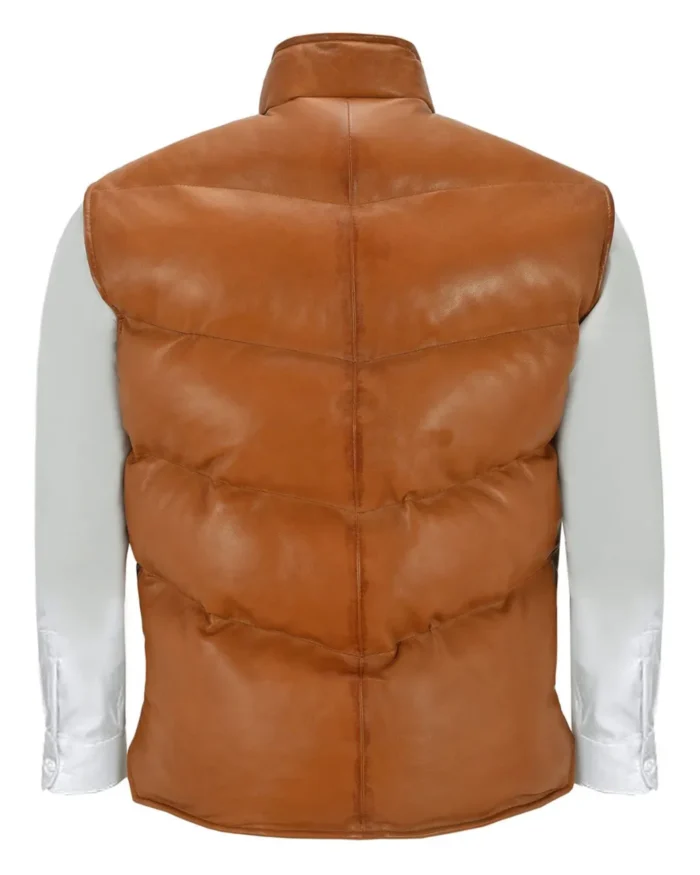 Mens Puffer Padded Brown Leather Vest