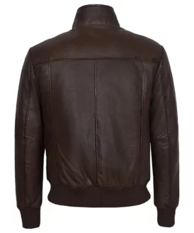 Mens Quilted Chest Coffee Brown Leather Bomber Jacket Back