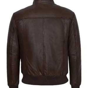 Mens Quilted Chest Coffee Brown Leather Bomber Jacket Back