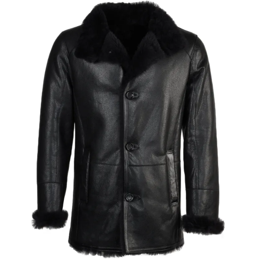 Mens Real Leather All Jet Black Fur Jacket