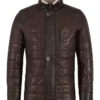 Mens Rectangle Quilted Dark Brown Shearling Leather Jacket
