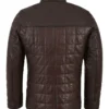 Mens Rectangle Quilted Dark Brown Shearling Leather Jacket Back