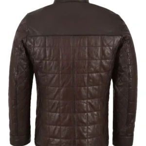 Mens Rectangle Quilted Dark Brown Shearling Leather Jacket Back