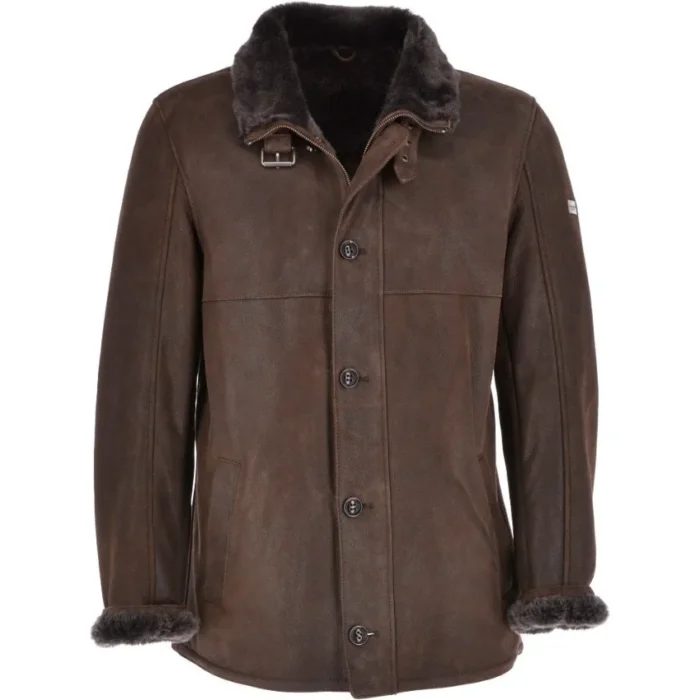 Mens Rock Brown Faux Fur Leather Coat