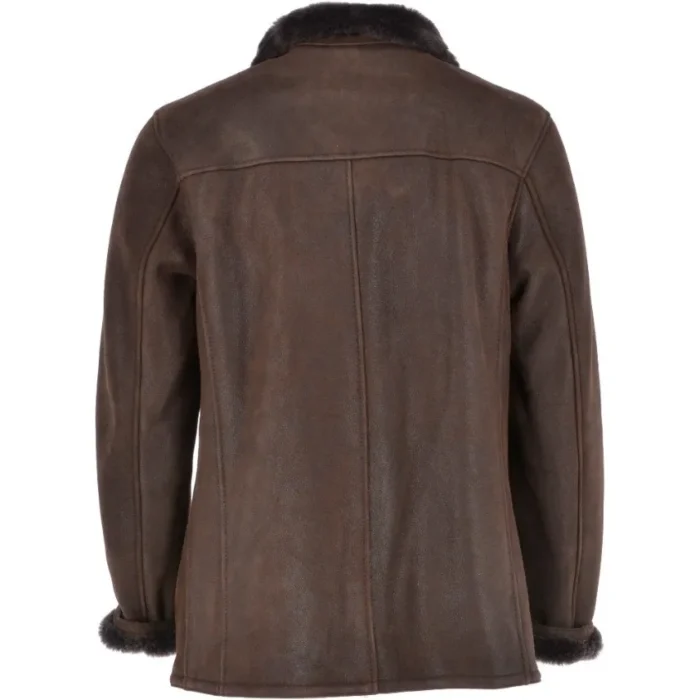 Mens Rock Brown Faux Fur Leather Coat Back