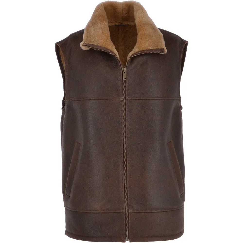 Mens Rock Brown Fur Leather Gilet Vest