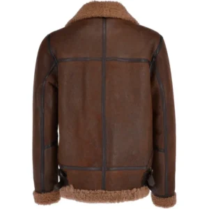 Mens-Saddle-Brown-Shearling-Leather-B3-Bomber-Jacket-Back