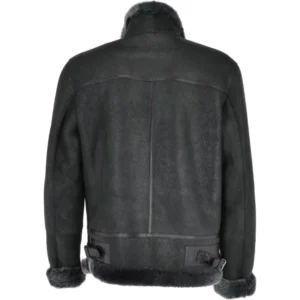 Mens Shark Black Plain Shearling B3 Bomber Jacket Back