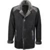 Mens Sheepskin All Black Leather Faux Fur Jacket