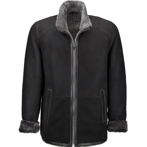 Mens Suede Leather Faux Fur Lining Plain Coat