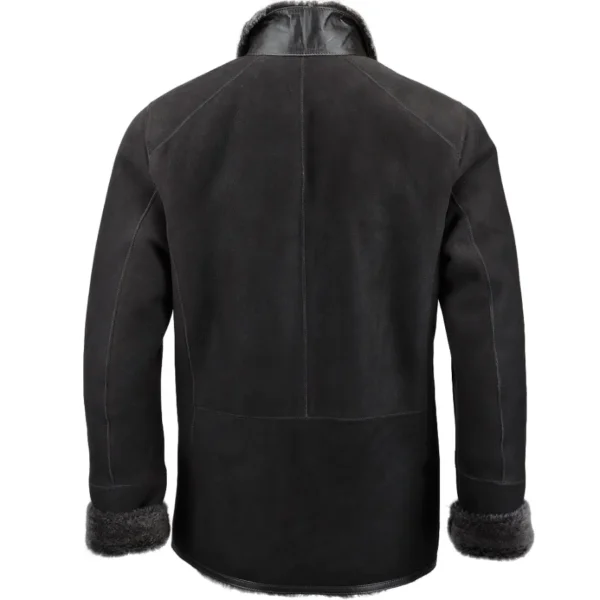 Mens Suede Leather Faux Fur Lining Plain Coat Back