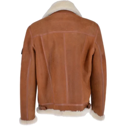 Mens Tan B3 Shearling Fur Leather Bomber Jacket Back