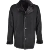 Mens Three Buttons Baltic Sea Black Leather Coat