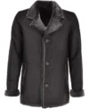 Mens Three Buttons Tundora Black Leather Coat
