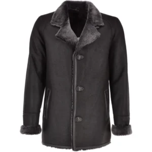 Mens Three Buttons Tundora Black Leather Coat