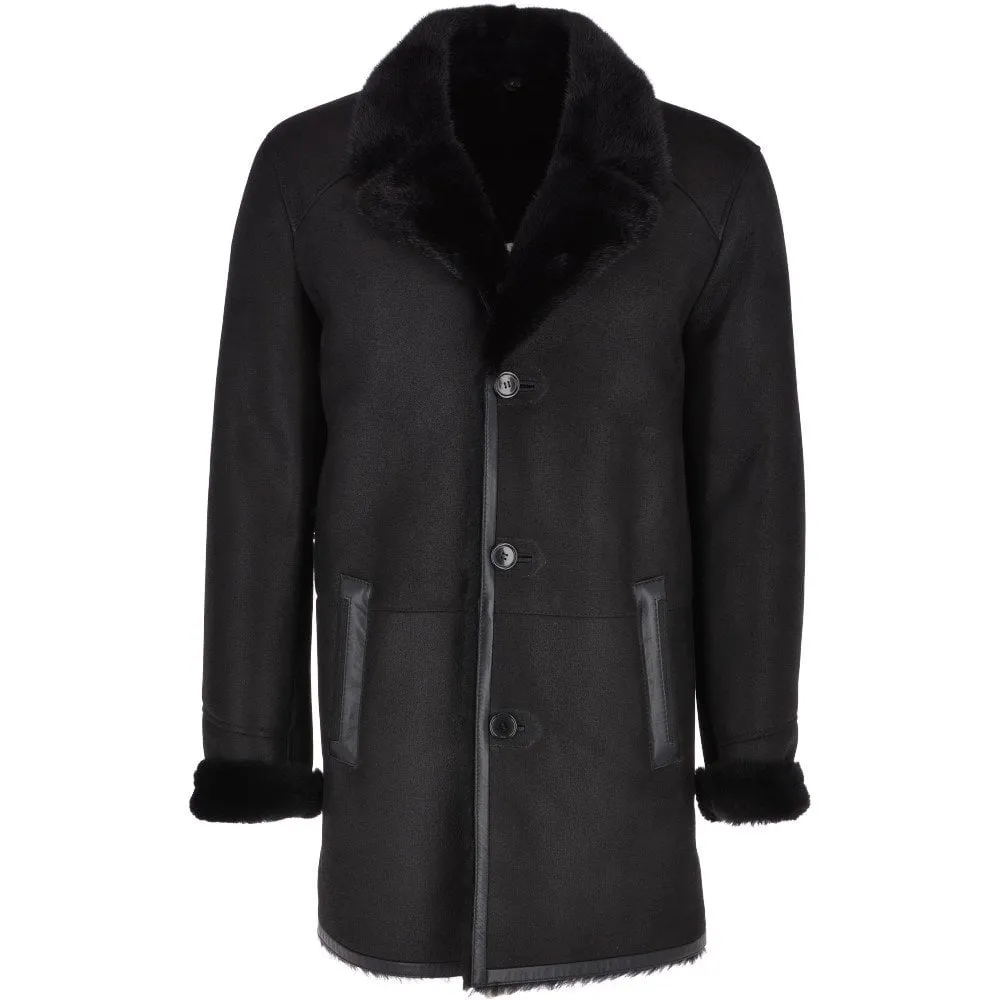 Mens Thunder Black Fur Inner Vintage Leather Coat