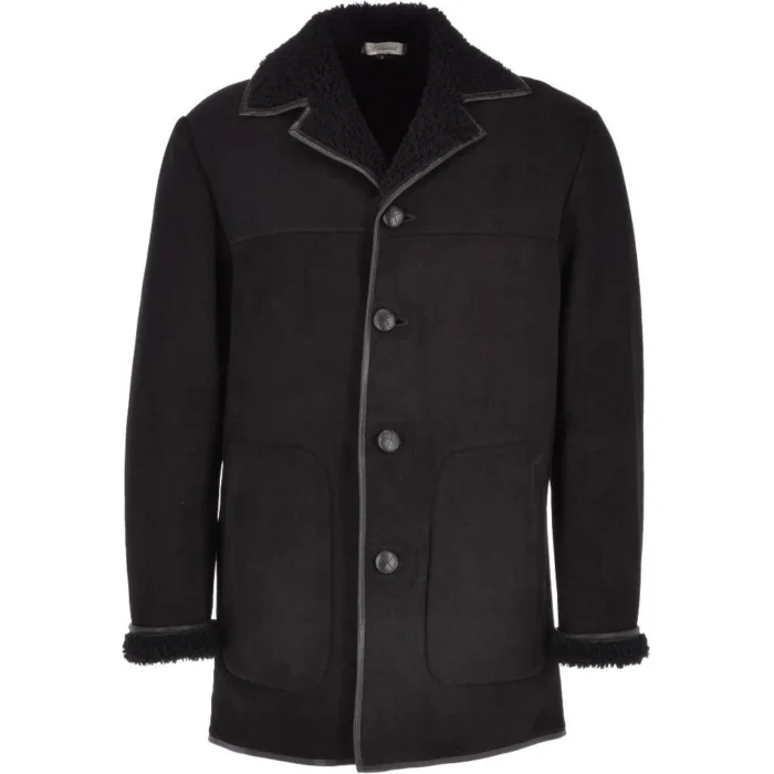 Mens Thunder Black Sherpa Lined Suede Coat