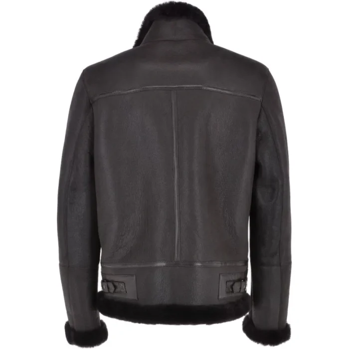 Mens Tundora Black Plain Aviator Leather Jacket Back