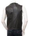 Mens V Neck Style Genuine Leather Black Vest Back