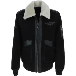 Mens White Detachable Fur Collar G 1 Leather Bomber Jacket