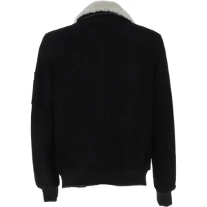 Mens White Detachable Fur Collar G 1 Leather Bomber Jacket Back