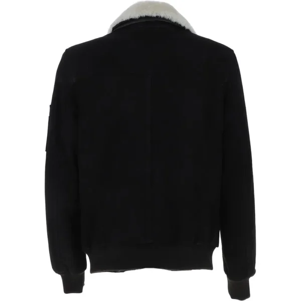 Mens White Detachable Fur Collar G 1 Leather Bomber Jacket Back
