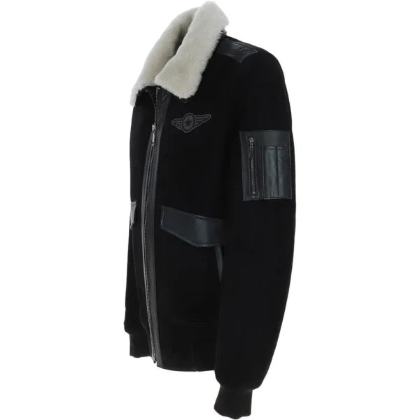 Mens White Detachable Fur Collar G 1 Leather Bomber Jacket left
