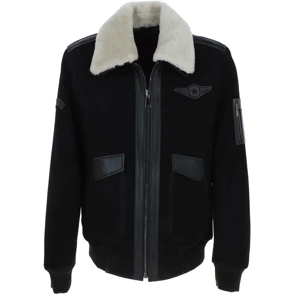 Mens White Detachable Fur Collar G-1 Leather Bomber Jacket